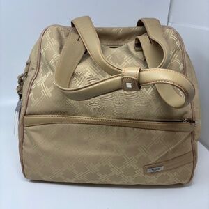 Tumi Small Carry On Overnight Bag Beige Logo Print Leather Handles Lock Tag